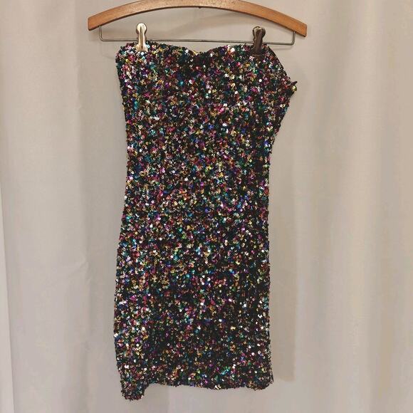 B. Smart Women M Strapless Sparkly Sequins lined Mini Dress New Year Party - Picture 1 of 8